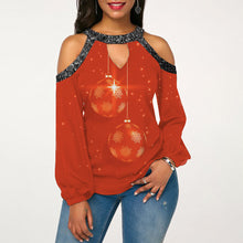 Load image into Gallery viewer, Christmas Outfit Women's Clothing Bright Crystal Patchwork Cold-Shoulder Christmas Clothes
