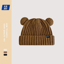 Load image into Gallery viewer, Cute Bear Woolen Cap Women's Korean-Style Letter Knitted Hat Men's Cold-Proof Warm Earflaps Slipover Hat