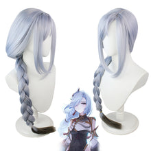 Load image into Gallery viewer, Game Genshin Impact Shenhe Cosplay Wig Blue White Color Long Braids Headwear Heat Resistant Synthetic Hair 80cm