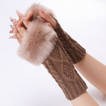 Load image into Gallery viewer, Knitting Wool Gloves Women's Fur Short Oversleeve Rhombus Knitted Warm Open Finger Arm Sleeve