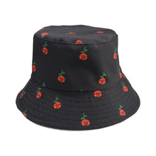 Load image into Gallery viewer, Black double-sided available sun hat rose printed basin cap sunshade printed hat
