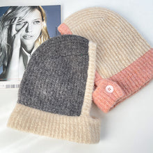 Load image into Gallery viewer, Color Matching Hat Female Autumn and Winter Neck Protection Thermal Knitting Woolen Cap Korean Style Riding Windproof Button Sleeve Cap