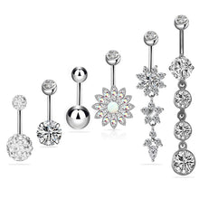 Load image into Gallery viewer, Stainless Steel Zircon with Diamond Belly Ring Polymer Clay Ball Opal Zircon Combination Set