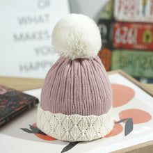 Load image into Gallery viewer, Hat Female Winter Fleece Lined Padded Warm Keeping Knitted Hat Fur Ball Color Matching Ten Flowers Woolen Cap Female