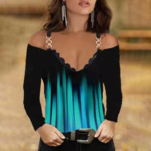 Load image into Gallery viewer, Autumn and Winter Women's Multi-Color Long Sleeve Metal Strap off-Neck T-shirt