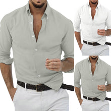 Load image into Gallery viewer, Spring and Summer Fit Men's Cotton Linen Shirt Men's Simple All-Matching Turn-down Collar Long Sleeve Shirt