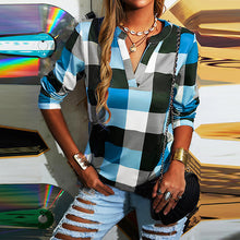 Load image into Gallery viewer, Spring, Summer, Autumn and Winter Four Seasons Women's Shirt Plaid Long-Sleeved T-shirt Blouse