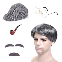 Load image into Gallery viewer, Cosplay Grandpa Wig Beard Halloween Middle-Aged and Elderly Silver Black Wig Stage Dress Up Wig