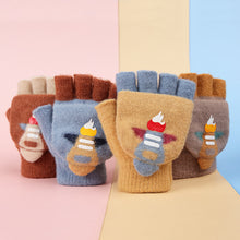 Load image into Gallery viewer, Winter Children's Flip Gloves Student Half Finger Cartoon Cute Baby Thick Gloves