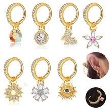 Load image into Gallery viewer, Stone Pattern Eye Pendant Half Circle Rhinestone Earrings Ear Bone Stud Ear Ring Pendant