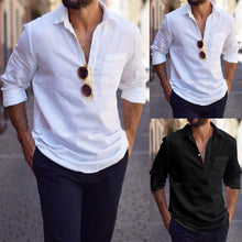Load image into Gallery viewer, Men's Cotton and Linen Fashion Lapel Pullover Long Sleeve Shirt