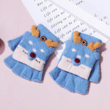 Load image into Gallery viewer, Half Finger Gloves Jacquard Deer Imitation Mink Cap Gloves Baby Warm Reverse Cover Gloves
