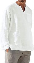 Load image into Gallery viewer, Men's Long Sleeve V-neck Casual Beach Linen Shirt