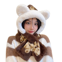 Load image into Gallery viewer, Winter Korean Style Cute Bear Hat Three-Piece Set Thick Windproof Warm Scarf Three-Piece Set One-Piece Hat