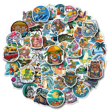Load image into Gallery viewer, 50pcs Sheets Beach Surfing Outdoor Stickers Summer Beach Graffiti Cartoon Stickers Skateboard Mobile Phone Decoration Sticker