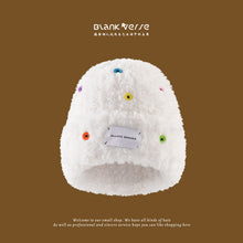 Load image into Gallery viewer, Hat Female Winter Button Versatile Big Face Show Face Small Plain Wool Plush White Woolen Cap