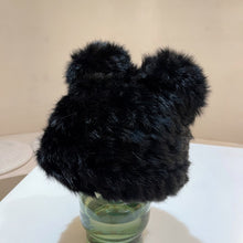 Load image into Gallery viewer, Black Bear Ears Rabbit Fur Hat Children's Cute Plush Toque Cold-Proof Warm Knitted Hat Leather