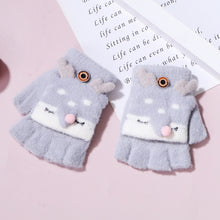 Load image into Gallery viewer, Half Finger Gloves Jacquard Deer Imitation Mink Cap Gloves Baby Warm Reverse Cover Gloves