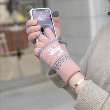 Load image into Gallery viewer, Fleece-Lined Thick Style Deer Gloves Female Winter Knitted Five Finger Touch Screen Wool Cartoon Cute Korean Style