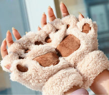Load image into Gallery viewer, Women's Autumn and Winter Korean-Style Cute Girls' Open Finger Thickened Warm Hand-Shaped Brush Plush Half Finger Gloves