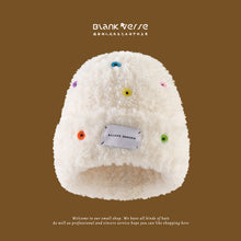 Load image into Gallery viewer, Hat Female Winter Button Versatile Big Face Show Face Small Plain Wool Plush White Woolen Cap