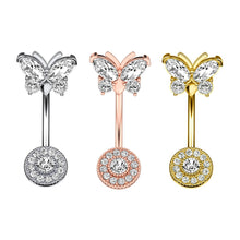 Load image into Gallery viewer, Upper Butterfly Lower round Zircon Navel Ring Navel Stud Human Body Piercing Accessories