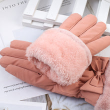 Load image into Gallery viewer, Autumn and Winter Warm Gloves Women Fleece-Lined Waterproof Riding Touch Screen Hair Mouth Bow Cotton Gloves
