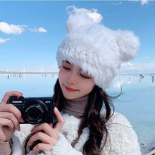 Load image into Gallery viewer, Bear Ears Rabbit Fur Hat Children Winter Woolen Hat Thickened Cold Protection Warm Plush Fur Hat Furry Toque