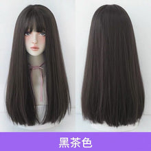 Load image into Gallery viewer, Wig Women's Long Hair Natural Full-Head Wig Black Long Straight Long Straight Hair Natural Air Bangs Head Cover Net Red Medium Long Hair