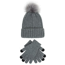 Load image into Gallery viewer, Women's Knit Hat Set 2021new Outdoor Keep Warm Touch Screen Knitting Wool Gloves Hat Two-Piece Set