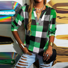 Load image into Gallery viewer, Spring, Summer, Autumn and Winter Four Seasons Women's Shirt Plaid Long-Sleeved T-shirt Blouse