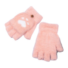 Load image into Gallery viewer, Writing Half Finger Flip Gloves Plush Cute Cat's Paw Girls Open Finger Wool Keep Warm