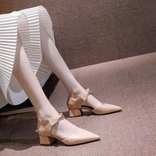 Load image into Gallery viewer, Pointed Toe High Heel Sandals Women's Chunky Heel Summer Closed Toe Bow 5cm Temperament Mid-Heel Shoes Women's
