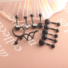 Load image into Gallery viewer, Navel Stud Stainless Steel Zircon Silver Belly Ring Puncture Navel Buckle Black Suit