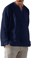 Load image into Gallery viewer, Men's Long Sleeve V-neck Casual Beach Linen Shirt