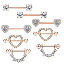 Load image into Gallery viewer, Stainless Steel Zircon 4 Pairs Nipple Ring Sets Diamond-Embedded Adhesive Nail Milk Ornament