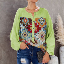 Load image into Gallery viewer, Women's round-Neck Shirt Button Vintage Floral Print Long Sleeves Women's Shirt