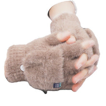 Load image into Gallery viewer, Women's Winter Warm Student Open Finger Flip Gloves Outdoor Riding Gloves Thickened