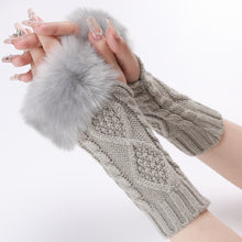 Load image into Gallery viewer, Knitting Wool Gloves Women's Fur Short Oversleeve Rhombus Knitted Warm Open Finger Arm Sleeve