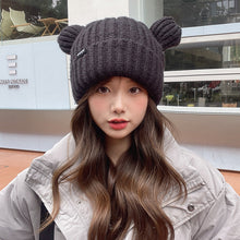 Load image into Gallery viewer, Cute Bear Woolen Cap Women's Korean-Style Letter Knitted Hat Men's Cold-Proof Warm Earflaps Slipover Hat