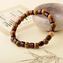 Load image into Gallery viewer, 8mm Natural Round Cylinder Wood Beads Bracelet Men Classic Elastic Buddhist Prayer Buddha Bracelet Hommes