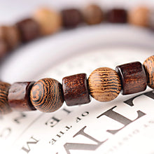 Load image into Gallery viewer, 8mm Natural Round Cylinder Wood Beads Bracelet Men Classic Elastic Buddhist Prayer Buddha Bracelet Hommes