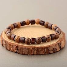 Load image into Gallery viewer, 8mm Natural Round Cylinder Wood Beads Bracelet Men Classic Elastic Buddhist Prayer Buddha Bracelet Hommes