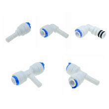 Load image into Gallery viewer, Reverse Osmosis 1/4 3/8 Hose Connection Quick Coupling 1/4 3/8 Stem L Straight Tee RO Water Aquarium Plastic Joint Pipe Fitting