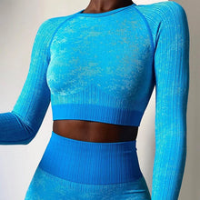 Load image into Gallery viewer, Yoga Set Long Sleeve Crop Top T-Shirt Leggings Tracksuit For Women