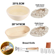 Load image into Gallery viewer, Oval/Round Natural Rattan Fermentation Bread Basket Dough Wicker Rattan Mass Proofing Proving Baskets Rattan with Cover