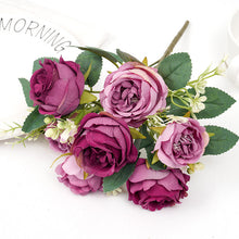 Load image into Gallery viewer, 5pcs Pink Rose Artificial Silk Flowers for Home Decoration Accessories Wedding Scrapbook Box Arrangement Christmas Peony Fake Bouquet