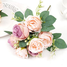 Load image into Gallery viewer, 5pcs Pink Rose Artificial Silk Flowers for Home Decoration Accessories Wedding Scrapbook Box Arrangement Christmas Peony Fake Bouquet