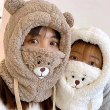 Load image into Gallery viewer, Plush Balaclava With Ear Cartoon Bear Ear Lamb Beanie Warm Winter Hat With Mask Thickened Fullfy Skullies Beanies for Women Girl