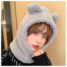 Load image into Gallery viewer, Plush Balaclava With Ear Cartoon Bear Ear Lamb Beanie Warm Winter Hat With Mask Thickened Fullfy Skullies Beanies for Women Girl